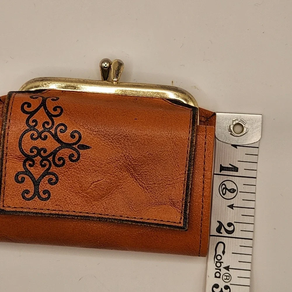 Vintage Princess Gardner Tan Cowhide Splits Trifold Wallet Kiss Lock Western